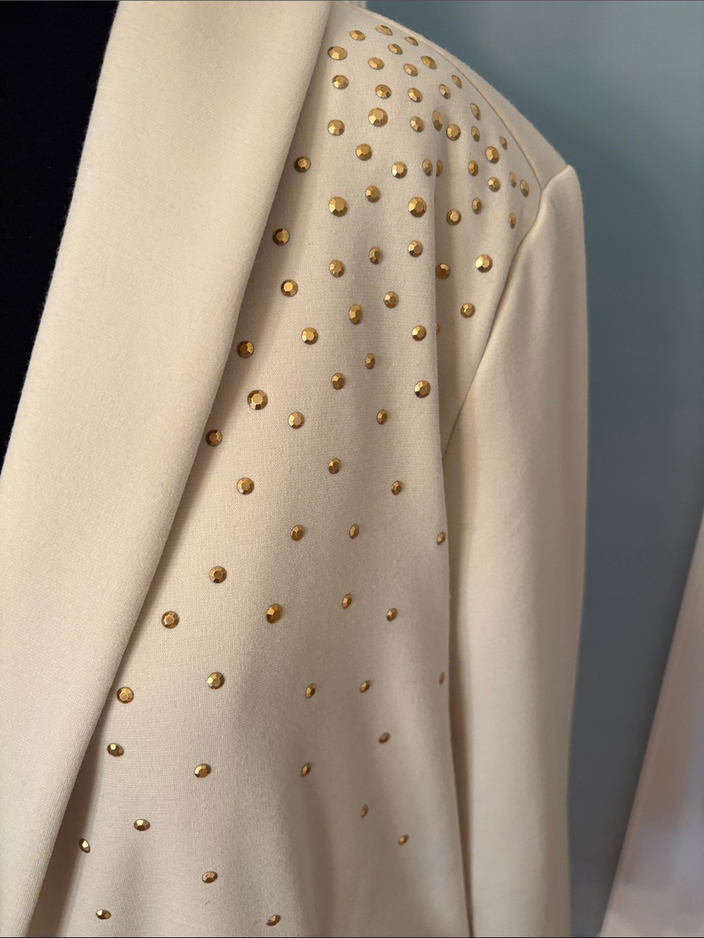 Susan Graver Ivory Blazer with Gold Stud Detailing